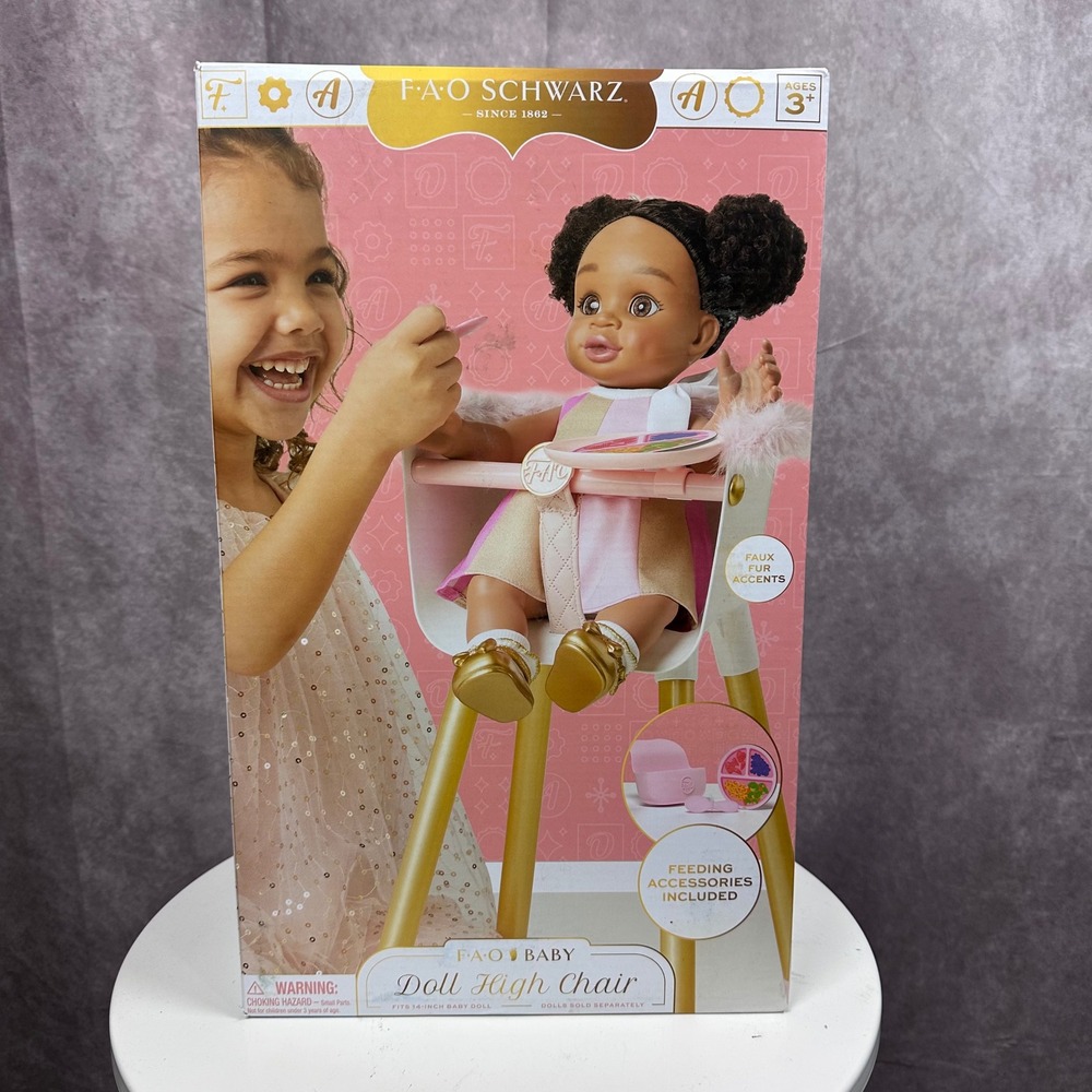 FAO Schwarz Baby Doll High Chair White Gold Faux Fur Feeding Accessories 1017714